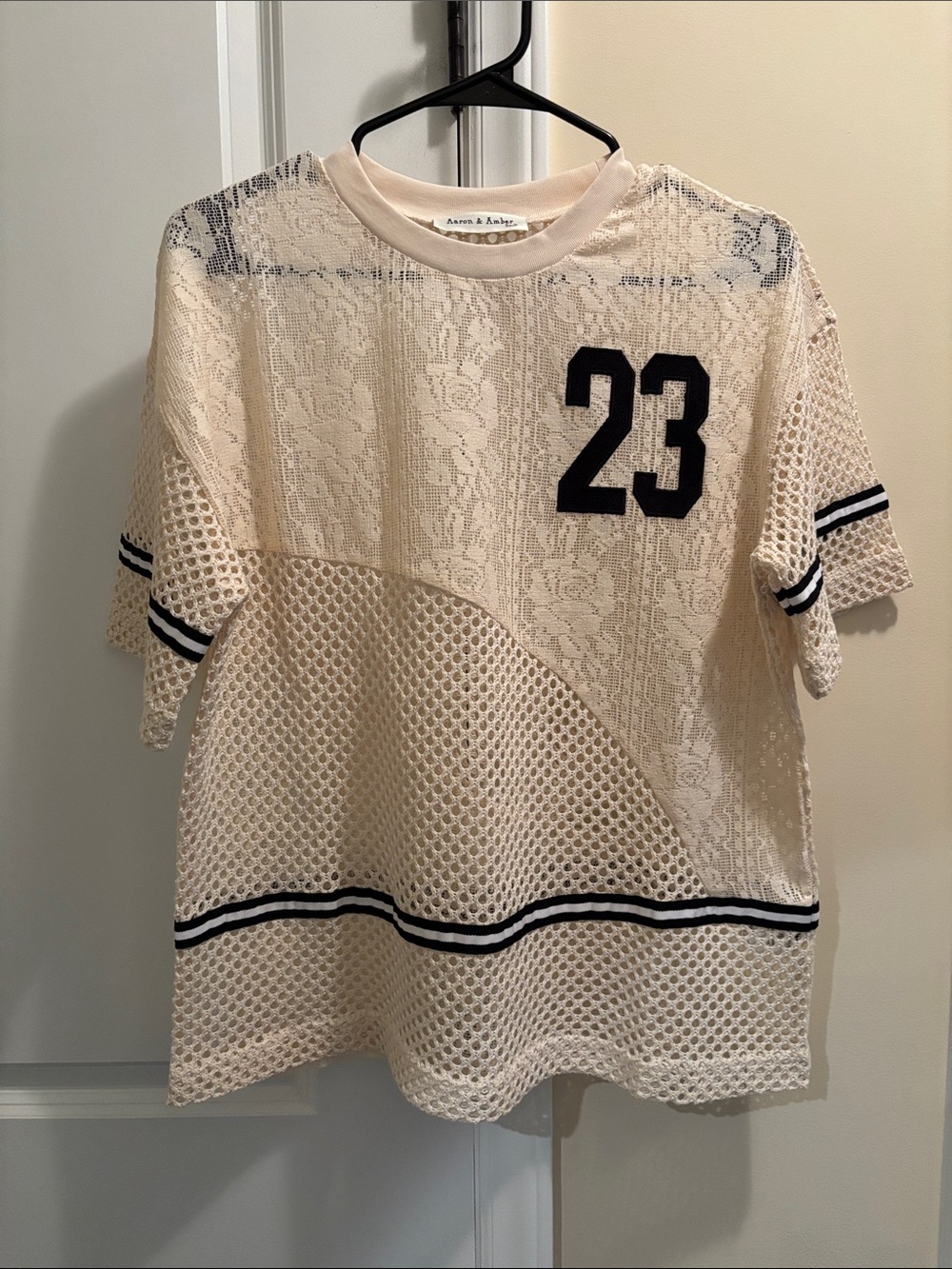 NWOT Varsity 23 Oversized Lace Crochet Knit Top (Cream) - Picture 3 of 4